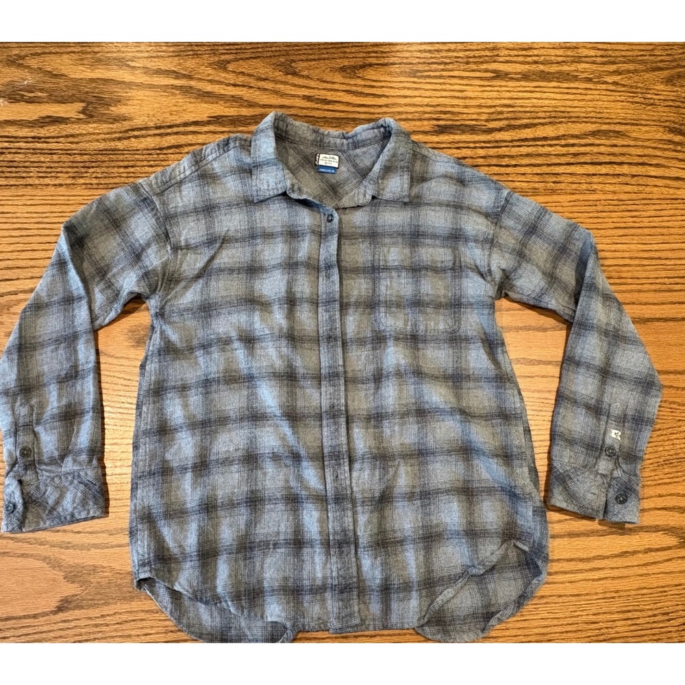 KAVU Womens Grey Plaid Cotton Button Down Shirt Split Back Crossover Size M